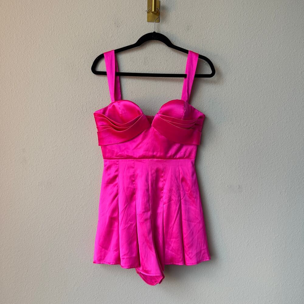 Luxxel Hot Pink Satin Romper Size M - Picture 3 of 7